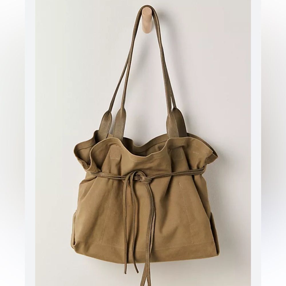 Free People Khaki Canvas Drawstring Hobo Bag